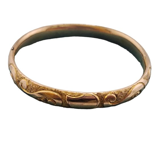 Antique Gold Filled Scalloped Design Bangle Bracelet Marked JJS 1/20th (A3525) - Picture 1 of 8